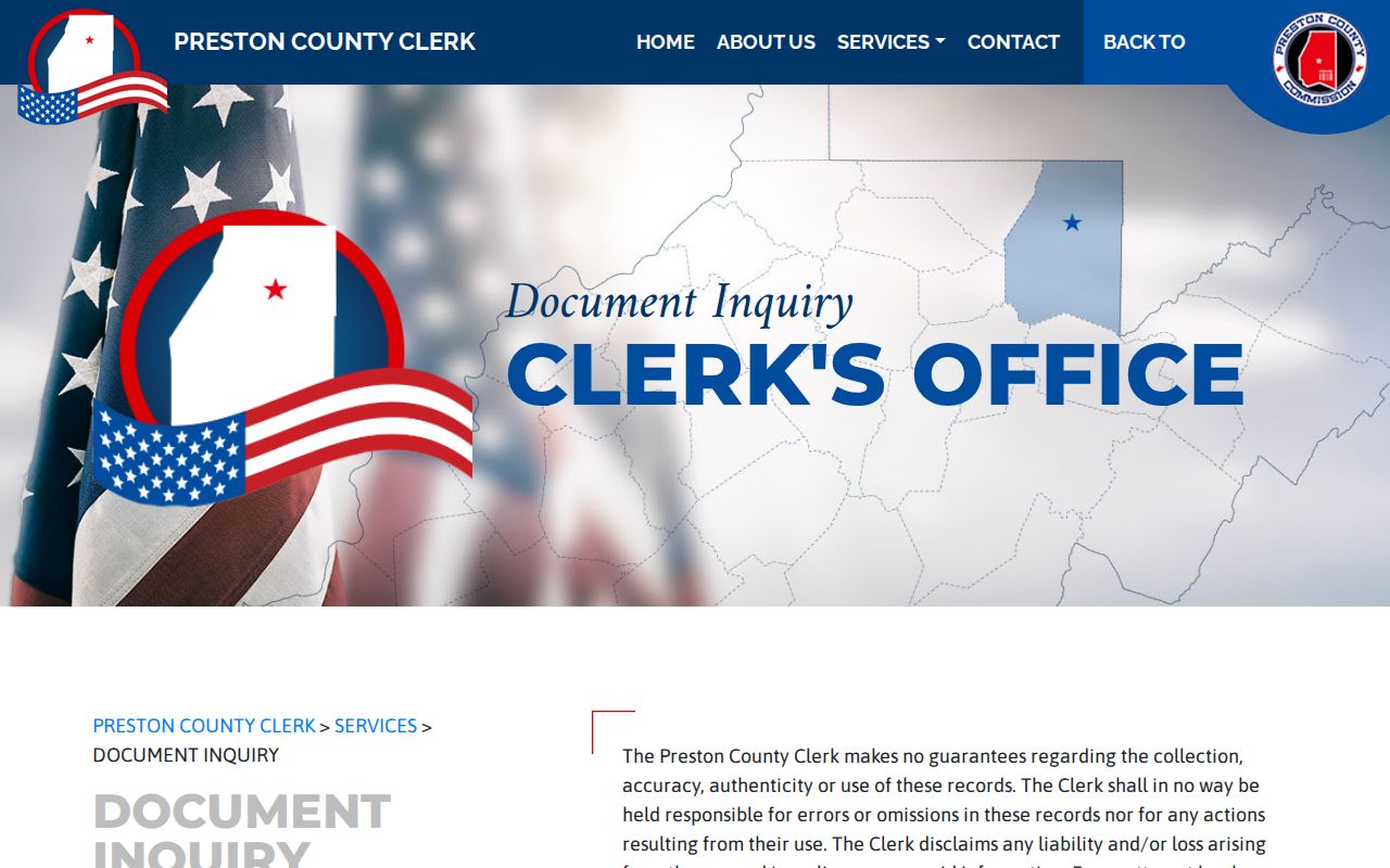 Preston County deed records disclaimer and copy fee notice
